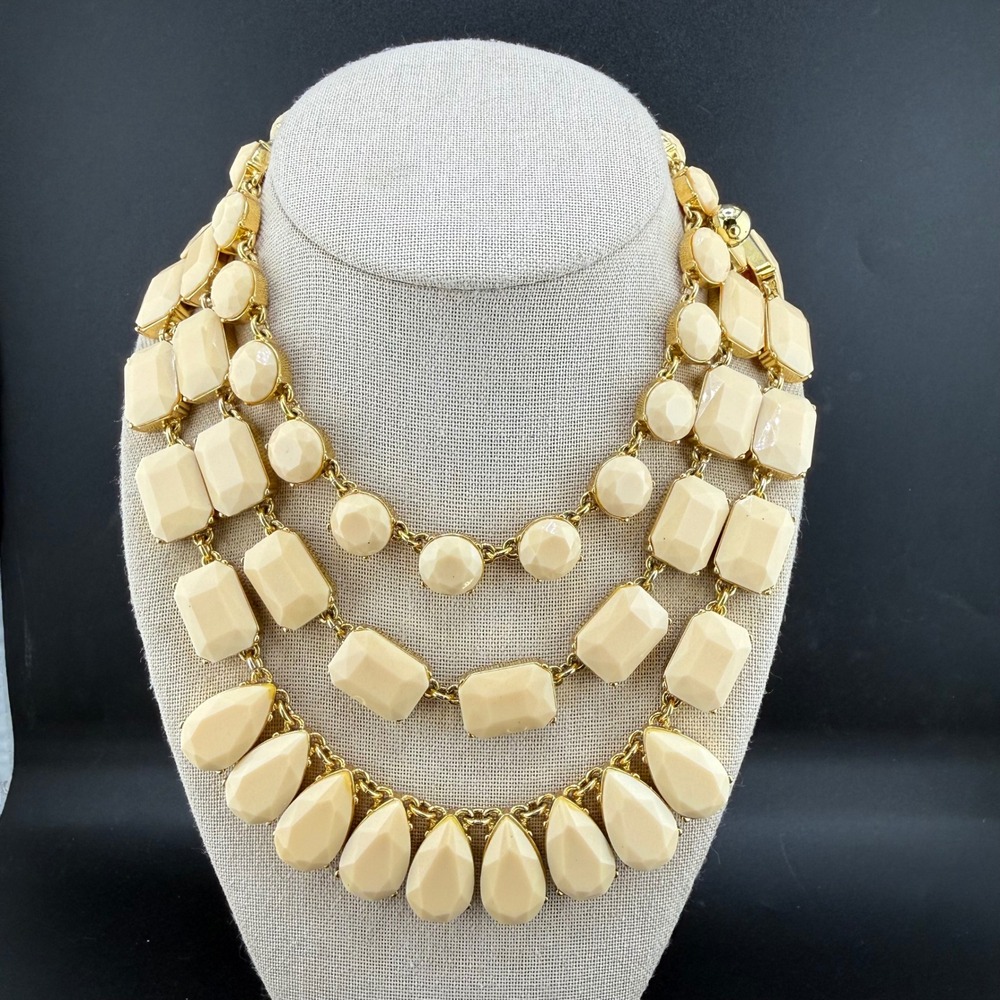 Kate Spade Necklace Cream Triple Strand Bib Statement Gold Tone 16in